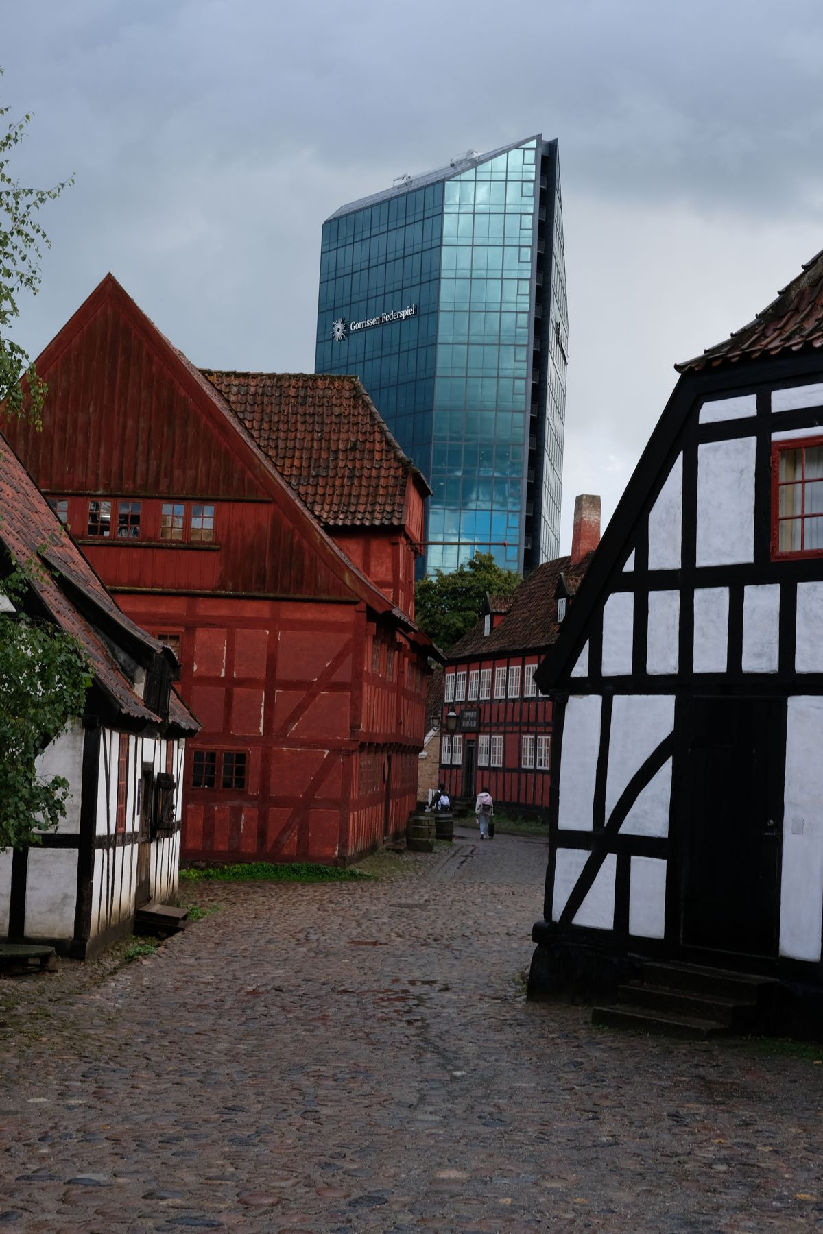 Den Gamle By - with office building in background
