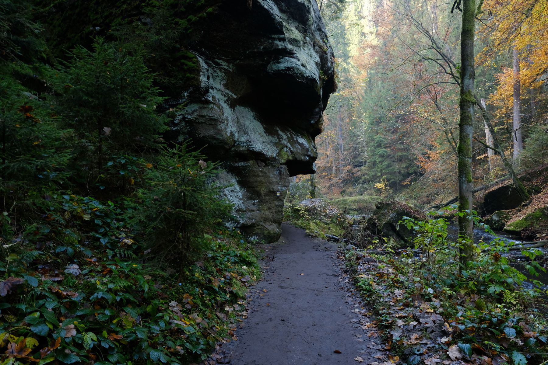 Face-like rock formation over footpath