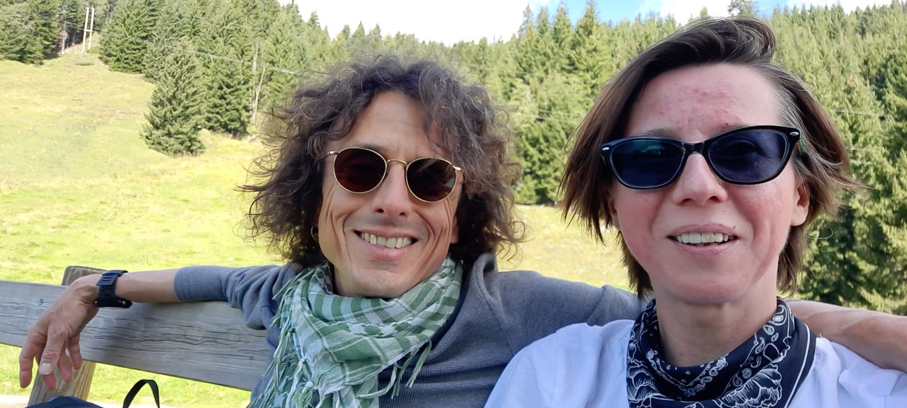 Jeffrey and Ira on bench near Durlassboden reservoir, Austria