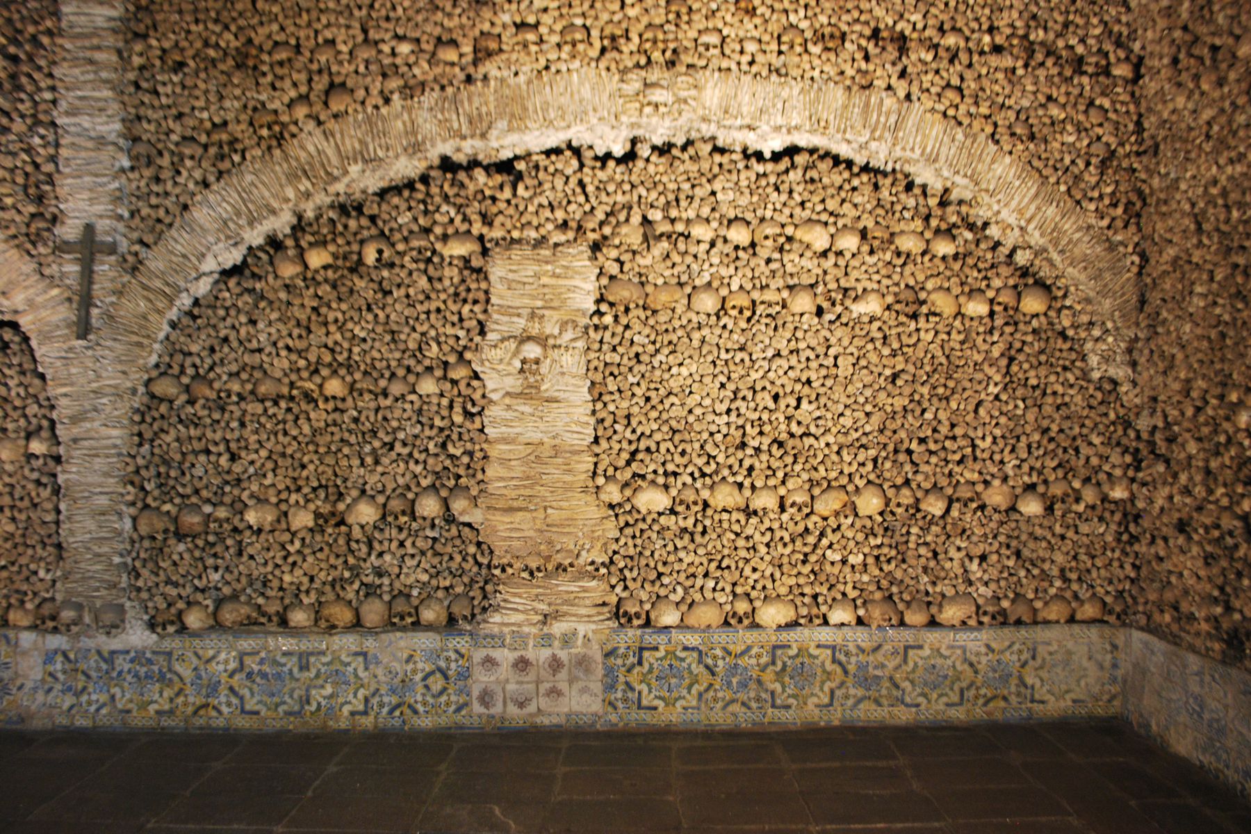 Wall of bones in Chapel of bones, Evora (2010)