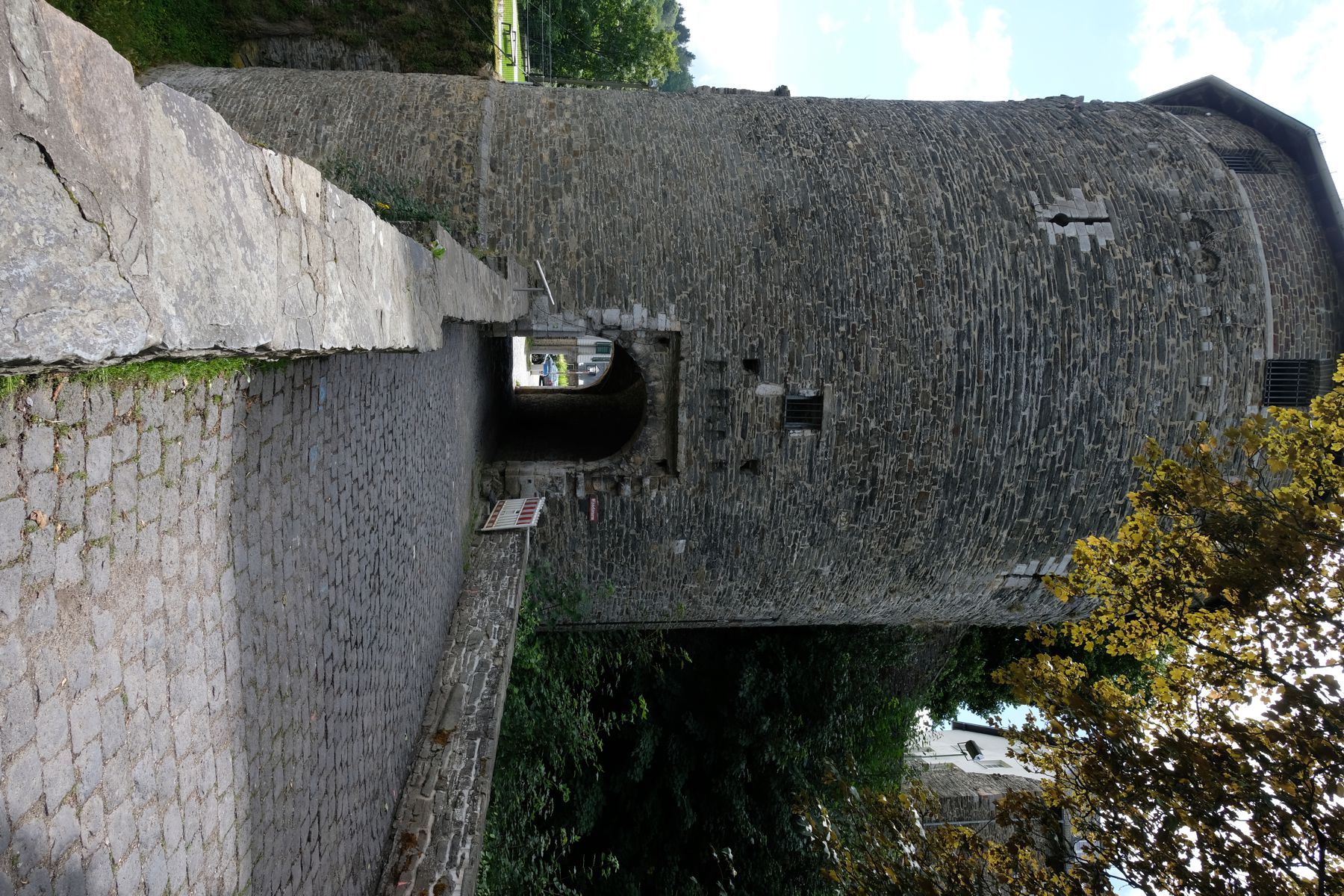Old tower on footpath