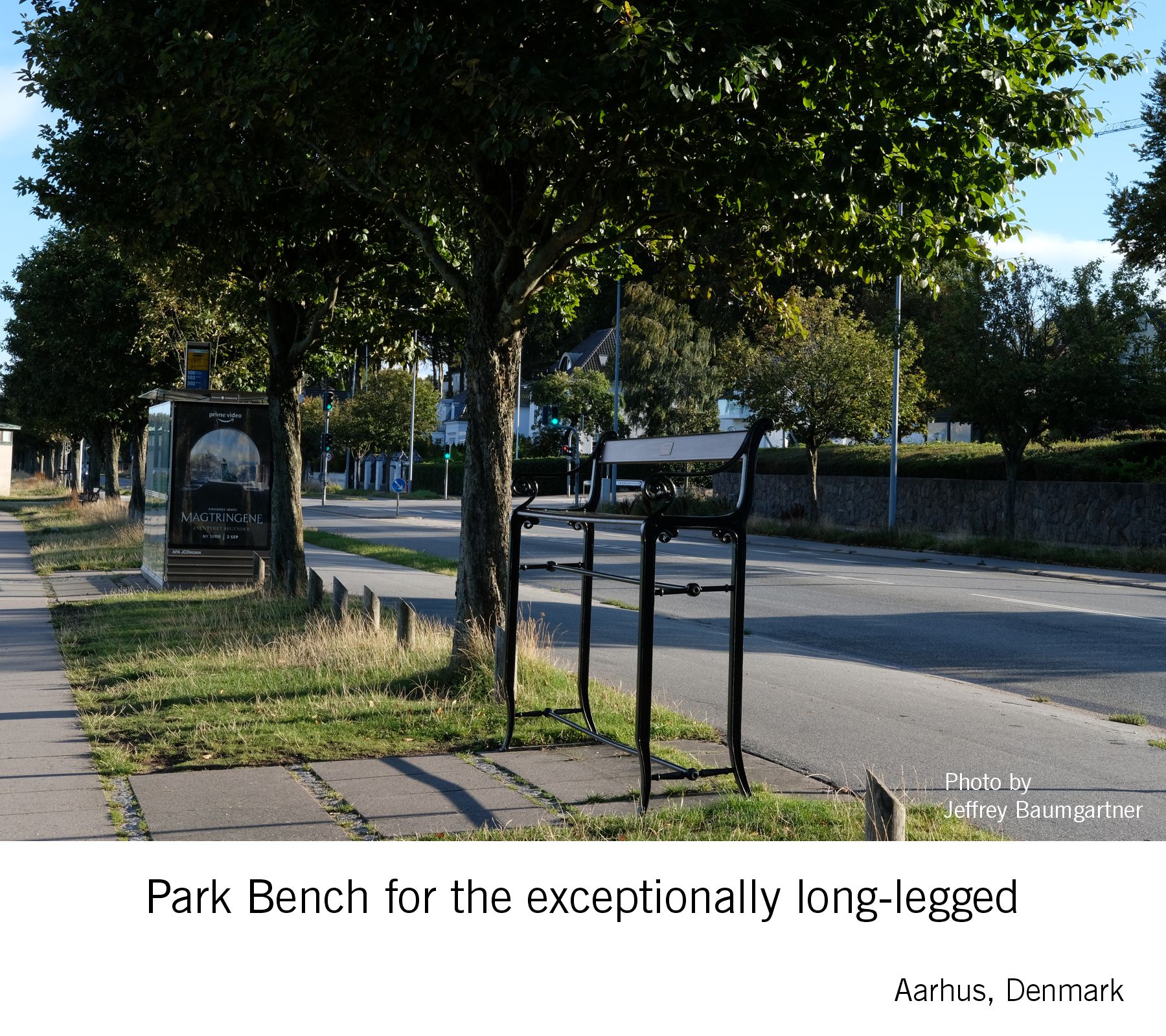 Park bench for the exceptionally long-legged.