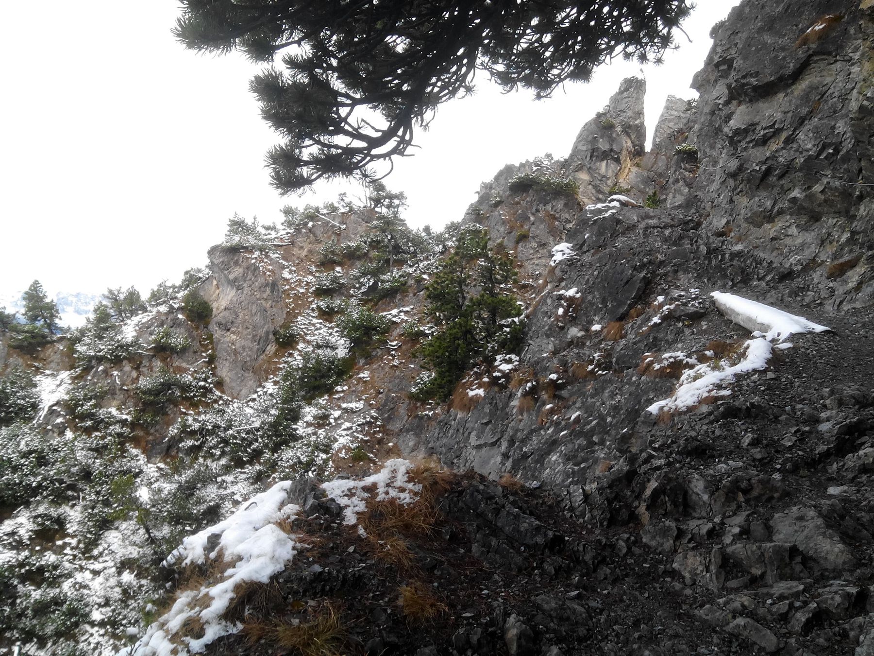 Icy footpath on mountainside