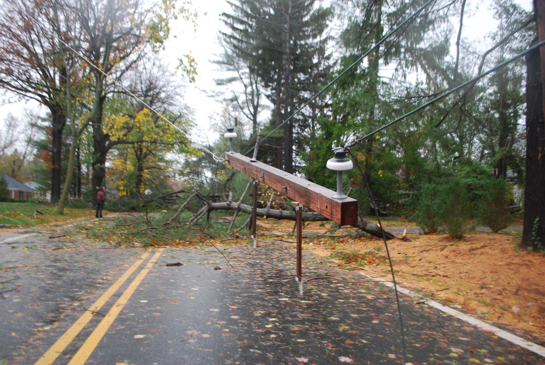 Hurricane Sandy: fallen electrical tower and cables